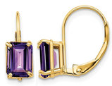 7x5mm Emerald-Cut Natural Amethyst Leverback Earrings in 14K Yellow Gold